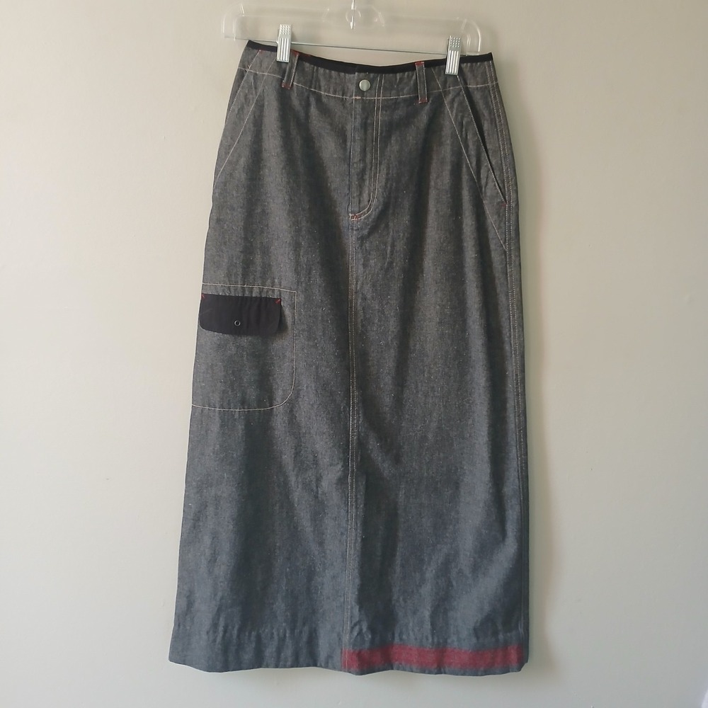 Tristan Women's Size 4 Denim Maxi Skirt Embroidered 100% Cotton Slash Pockets